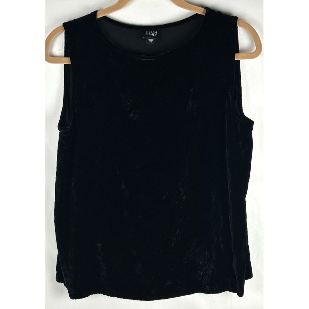 Eileen Fisher Black Velvet Silk Tank Top Shell Sz M Scoop Minimalist Lagenlook